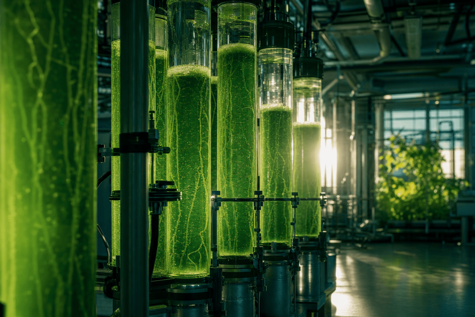 Fotobiorreactores con cultivo de microalgas de agua dulce en instalación biotecnológica
